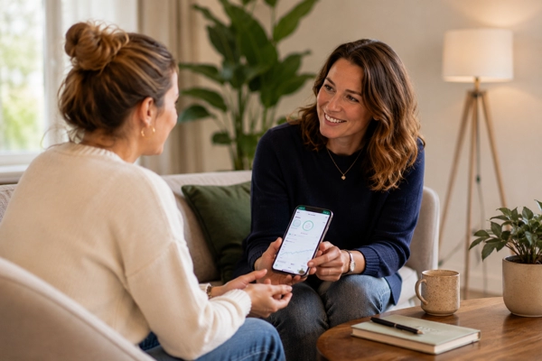 Persoonlijk gesprek tussen een professional en iemand die zij begeleidt