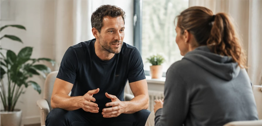 Een professional in gesprek met een cliënt