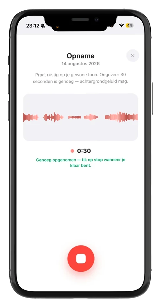 Healfie Voice stemopname van ongeveer 30 seconden
